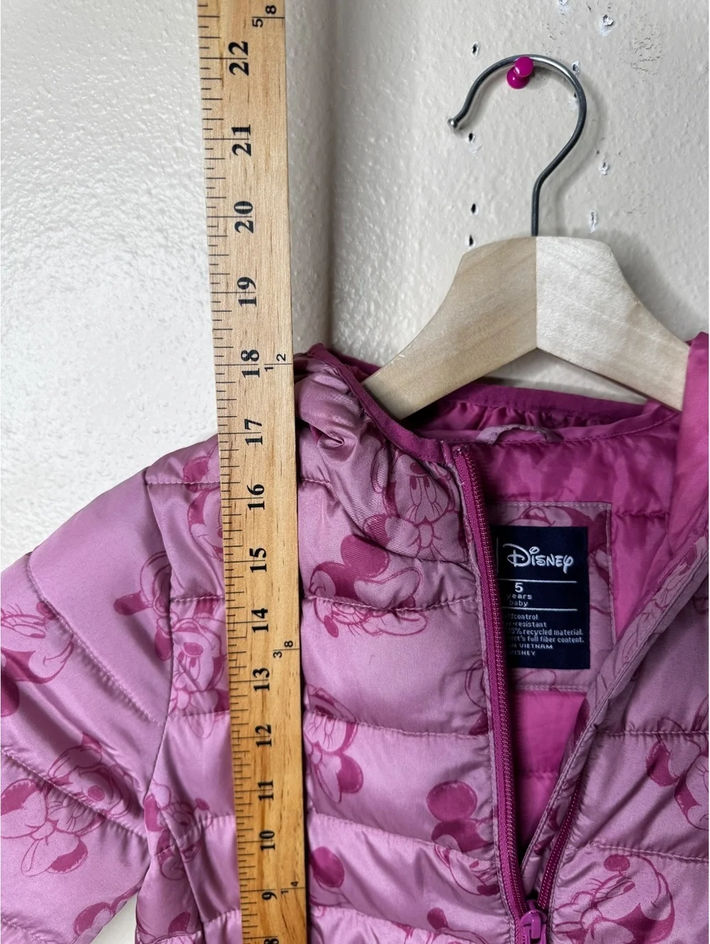 Baby Gap Disney Girls Size 5 Puffer Jacket Pink Minnie Mouse Hooded Full Zip
